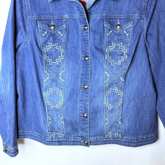 Avenue Denim Jacket w/Embroidered Southwest Style Design - NWT - Sz. 3X (22/24) - Picture 4 of 7